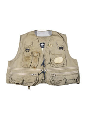 Vintage Columbia 90s Zip Fishing Brown Fish Vest Size Large